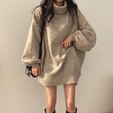 シンプルタートルネックニットワンピース