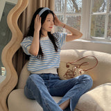 スカラップボーダーパフトップス