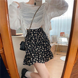 シャーリングフラワースカート