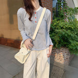 フレンチカラーボタンネックロンT