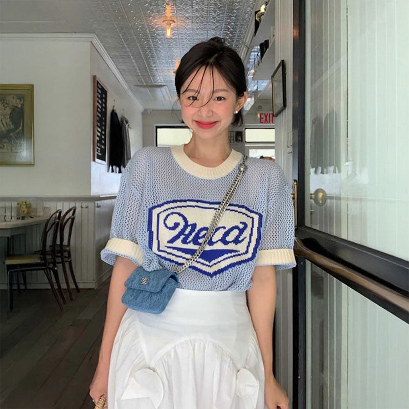 ブルーロゴメッシュサマーニット