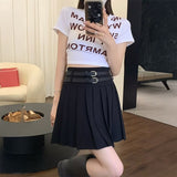 ダブルベルトミディアムプリーツスカート