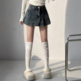 プリーツデニムスカートパンツ