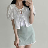 リボンスルーパフブラウス