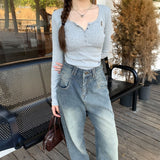 ボタンネックラビットロンT