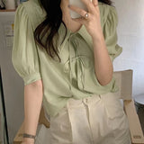 ダブルリボンラペルブラウス