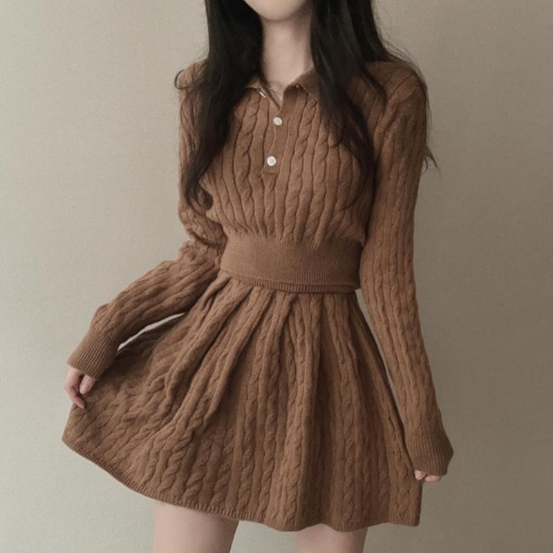 ケーブルポロニット&スカートSET