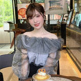 オフショルダーオーガンジートップス