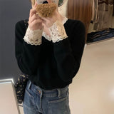 レースネックミニリボンニット