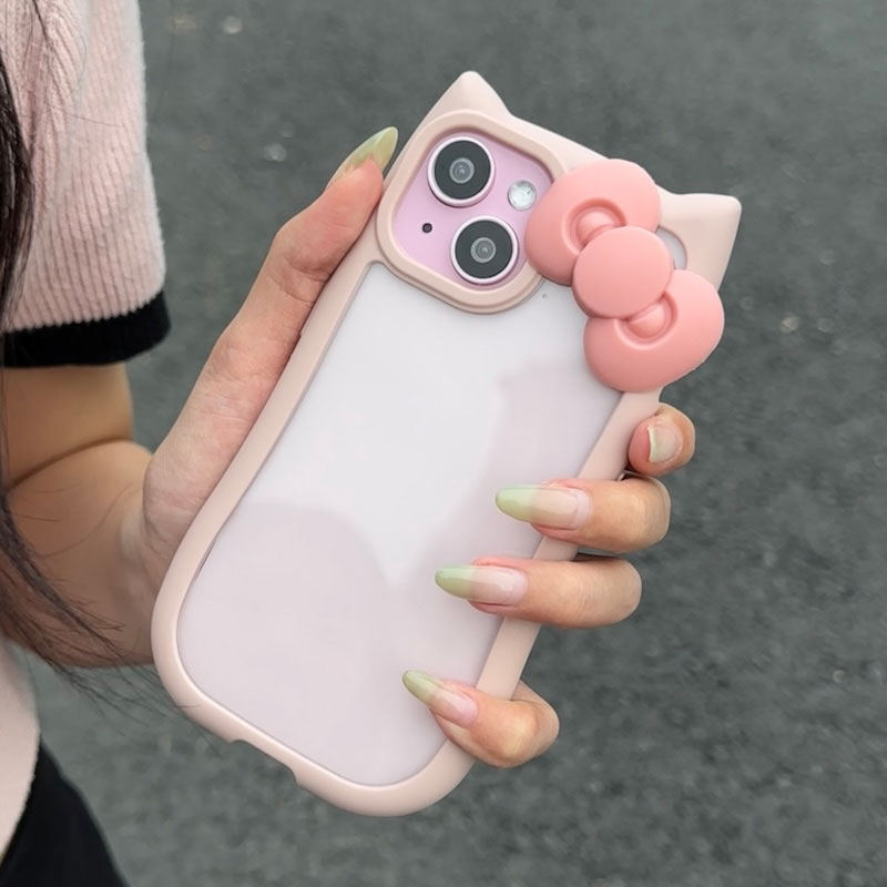 【iPhone17対応】ピンクリボンキャットiPhoneケース