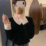 レースネックミニリボンニット