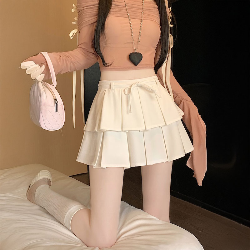 ダブルプリーツリボンスカート