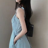 シャーリングデニムキャミソールワンピース