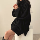 シンプルタートルネックニットワンピース