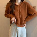 シンプルボタンニットフーディー