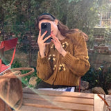 フラワー刺繍ケーブルカーディガン