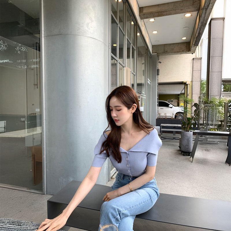 2wayセーラーラペルリブトップス