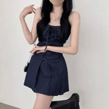 レースアップデニムレディワンピース