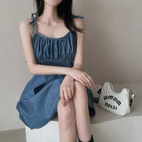 シャーリングデニムキャミソールワンピース