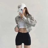 チェックカジュアルクロップドシャツ