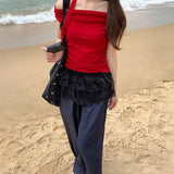 カラーティアードフリルレイヤードスカート