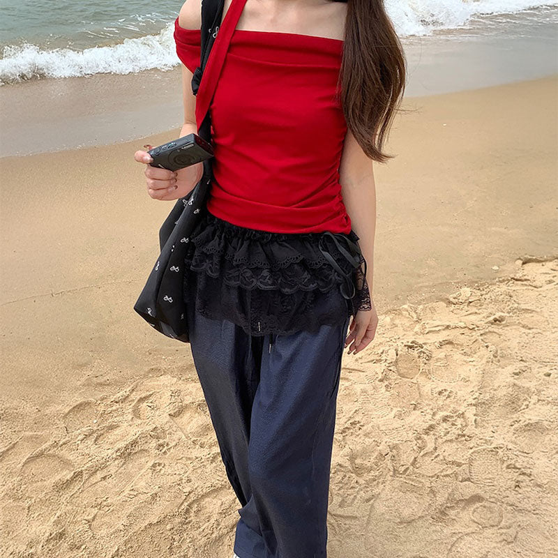 カラーティアードフリルレイヤードスカート