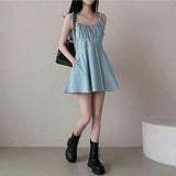 シャーリングデニムキャミソールワンピース