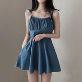 シャーリングデニムキャミソールワンピース