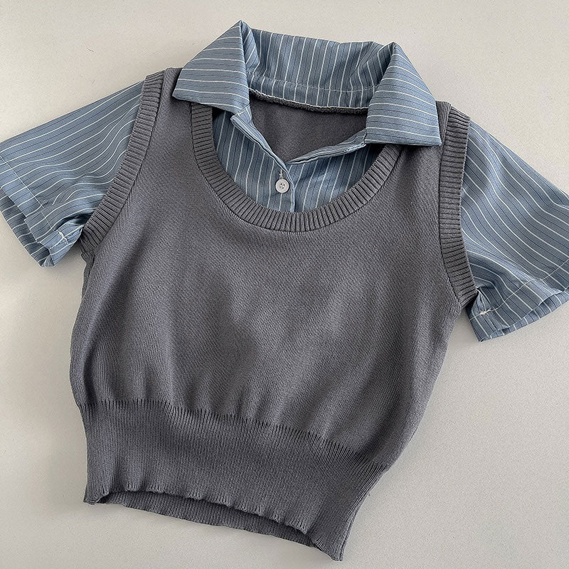 レイヤードベストシャツトップス