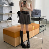 ダブルベルトミディアムプリーツスカート