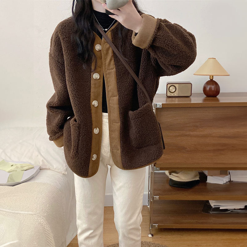 ノーカラーボアジャケット