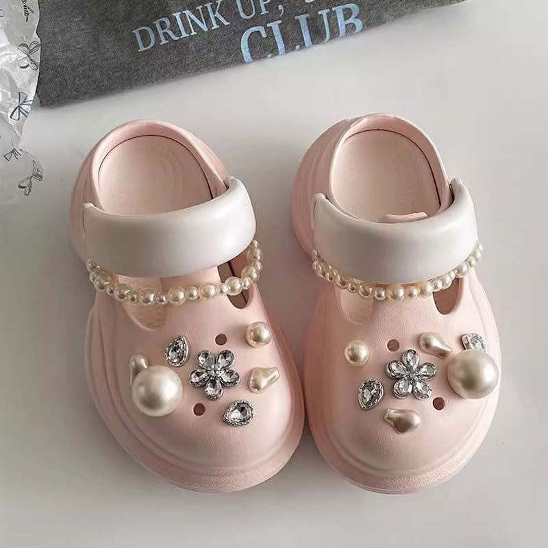 厚底パールチェーンラバーサンダル