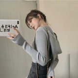 Vネックリブニットフーディー