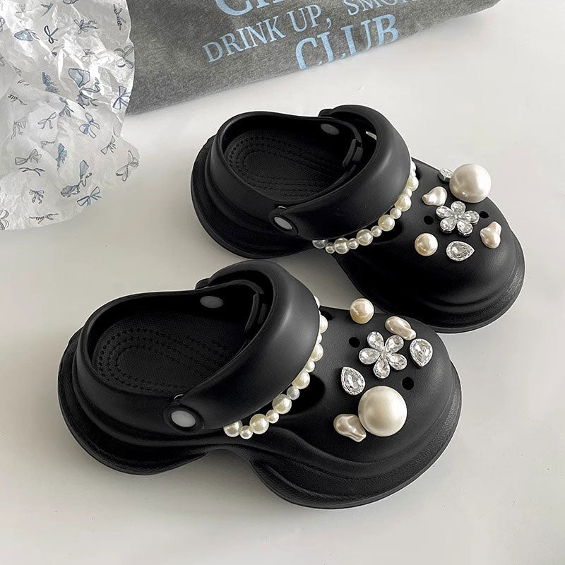 厚底パールチェーンラバーサンダル