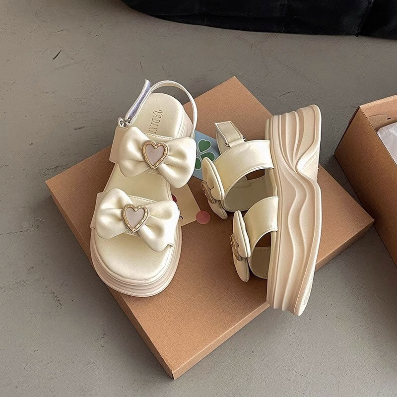厚底ハートリボンベルトサンダル