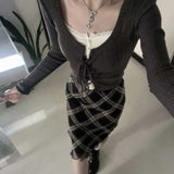 レースアップリブカーディガン