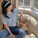 スカラップボーダーパフトップス