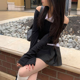 オフショルダーシャツレイヤードトップス