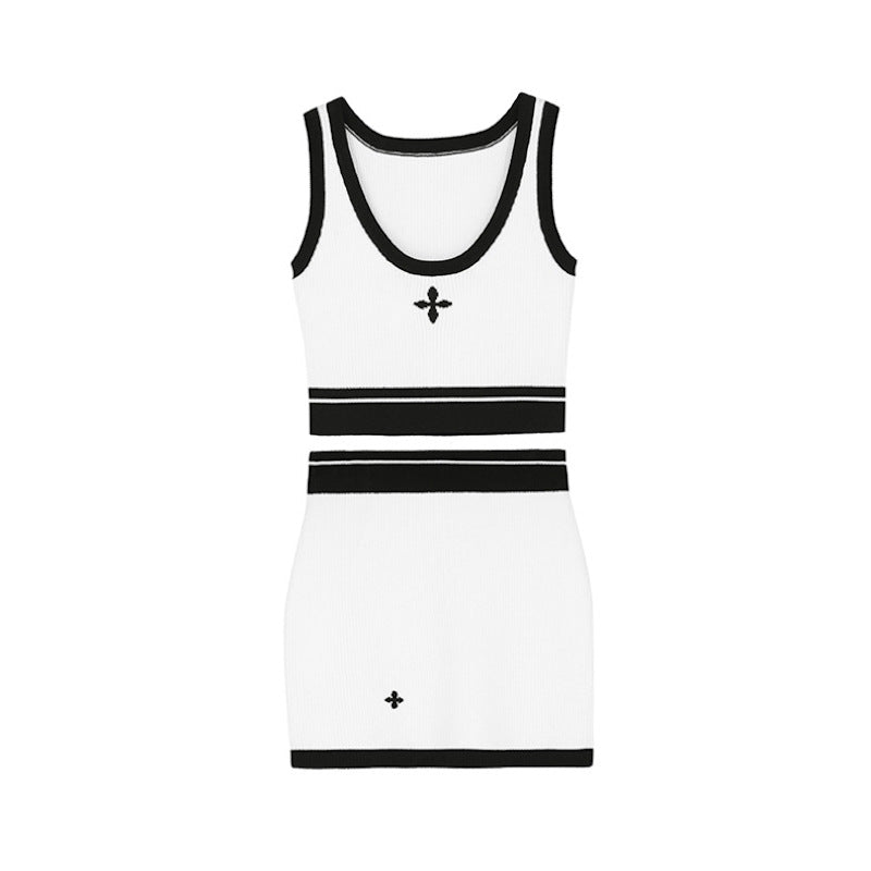 クロスマークリブトップス&リブスカートSET