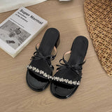 ビジューリボンミュールサンダル