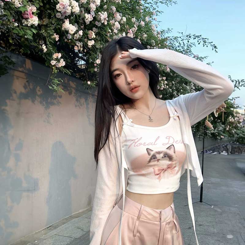 ライトカーディガン&キャットキャミソールSET