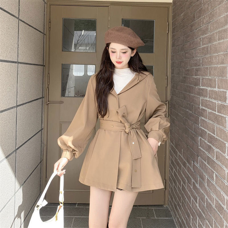 ウエストベルトフーディートレンチコート