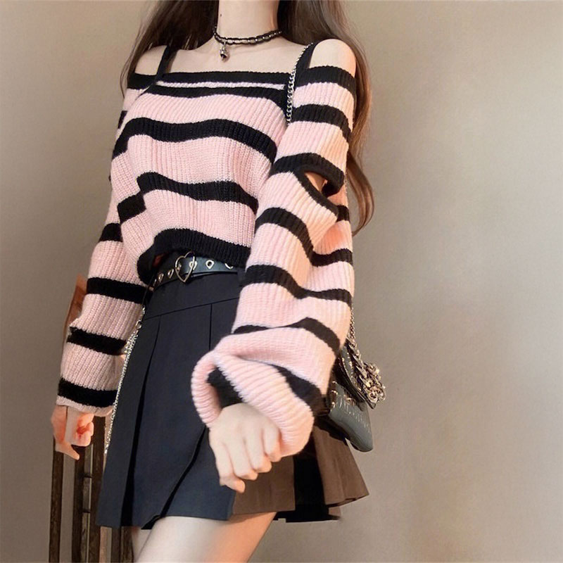 ブラックピンクボーダーニット