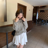 モノトーンボタンネックロンT