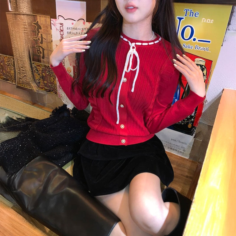 リボンフリルレディライクカーディガン