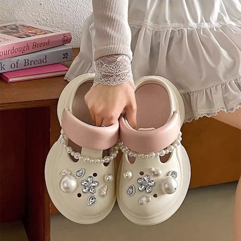 厚底パールチェーンラバーサンダル