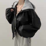 レイヤードデザインレザーパーカー