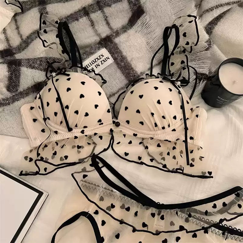 ドットハートフレンチブラ&ショーツSET