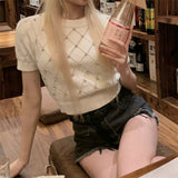 ビジューキルティング半袖ニット