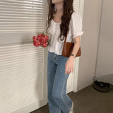 ホワイトリネンパフブラウス